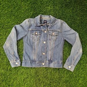 Vintage 90s GAP Cropped Jean Jacket Women 2XS/XS 16x19 Blue